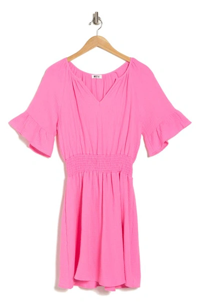 West Kei Short Sleeve Gauze Fit & Flare Dress In Pink