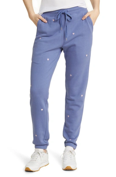 Rails Kingston Heart Embroidered Cotton Blend Joggers In Pink Periwinkle Hearts