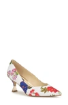Nine West Ariella Pointed Toe Pump In White Garden Print Multi- Textile