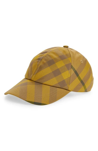 Burberry Washed Check Twill Adjustable Baseball Cap In Yellow