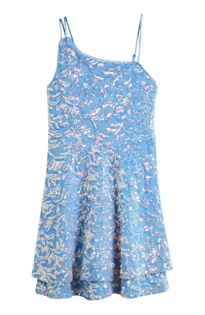 Love, Nickie Lew Kids' Sequin Asymmetric Neck Party Dress In Perry