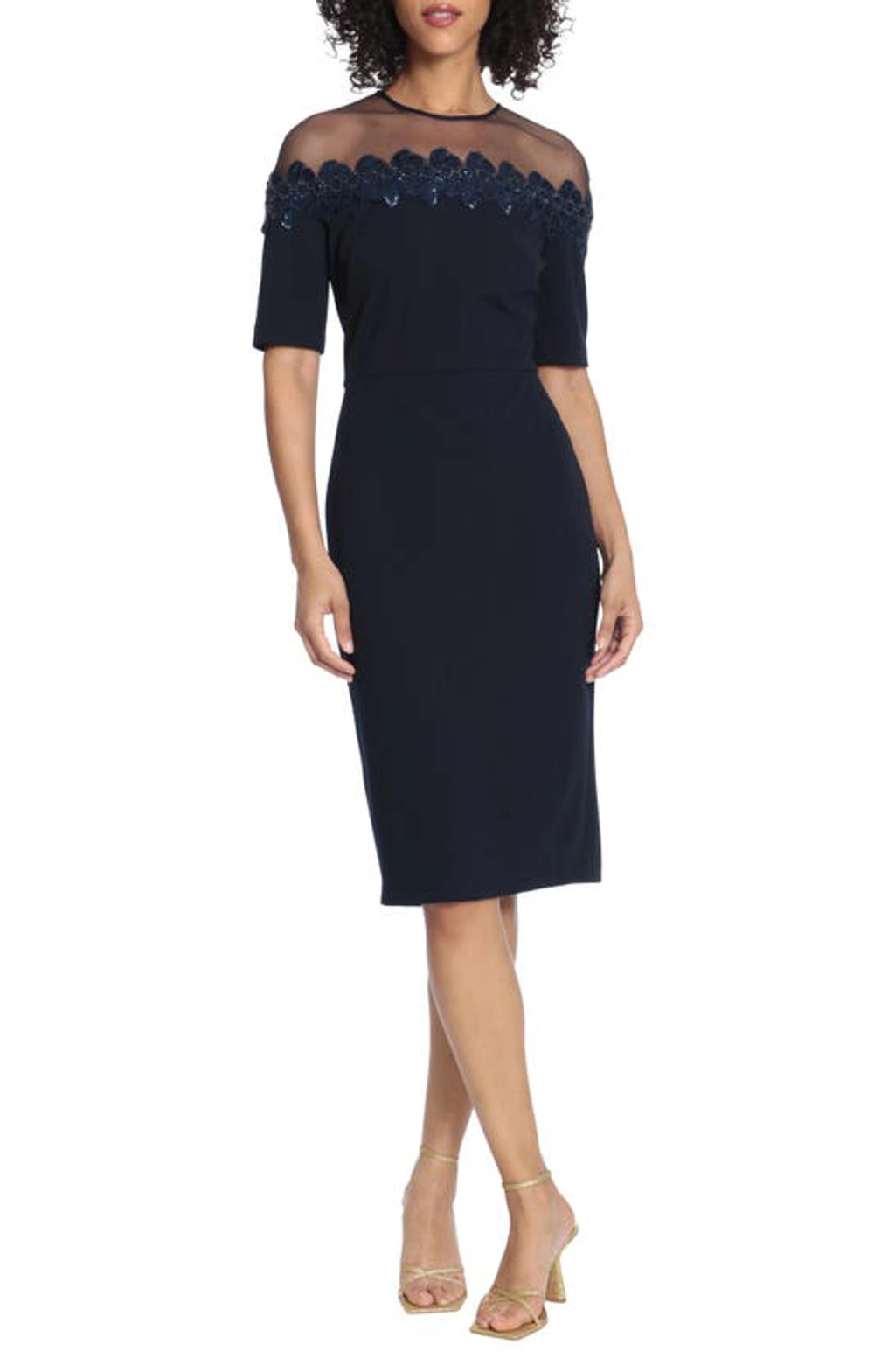 white christmas dresses Illusion Midi Dress w/ Ruffled Hem Black / Standard / 0 main image 0