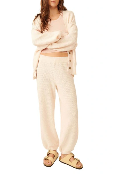 Free People Hailee Waffle Stitch Cardigan & Pants In Powder Sand