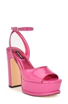 Nine West Platt Platform Sandal In Pink Patent - Faux Patent Leather- Polyu