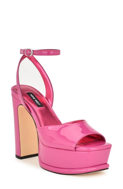 Nine West Platt Platform Sandal In Pink Patent - Faux Patent Leather- Polyu