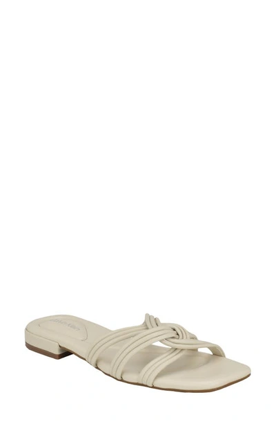Calvin Klein Tianela Slide Sandal In Ivory- Faux Leather