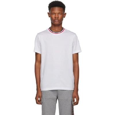 Moncler White Maglia Contrast Collar T-shirt In 124-001.wht