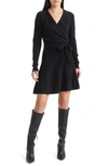 French Connection Long Sleeve Faux Wrap Sweater Dress In 01-black