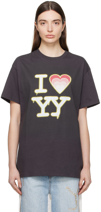 Open Yy Black 'i Love Yy' T-shirt In Charcoal