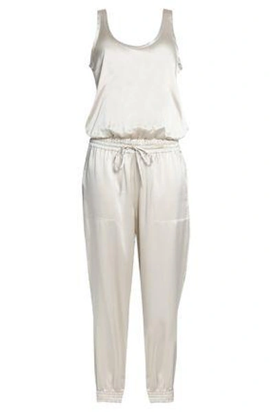 Theory Woman Gathered Silk-satin Jumpsuit Ecru