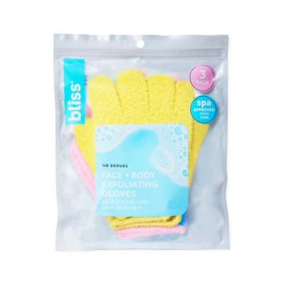 Bliss World Store Go Scrubs Face + Body Exfoliating Gloves-pink/yellow/blue In White