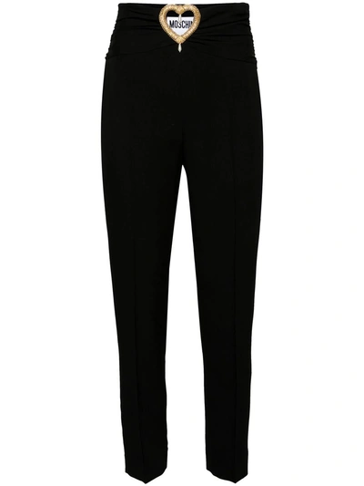 Moschino Heart Cut-out Tailored Trousers In Black