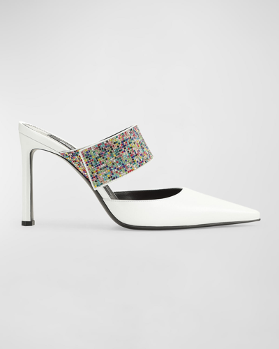 Sergio Rossi Crystal Nappa Leather Mules In Bianco