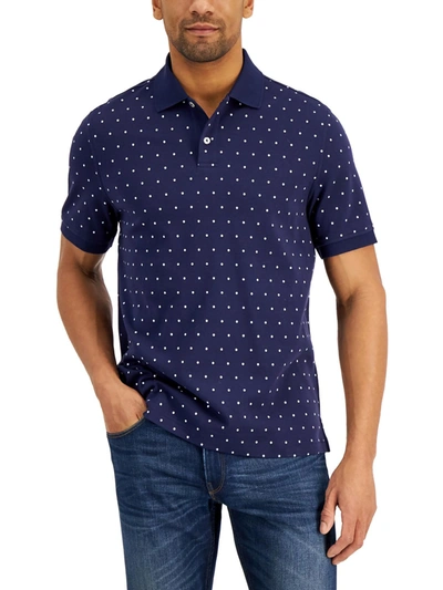 Club Room Mens Knit Polka Dot Polo In Blue