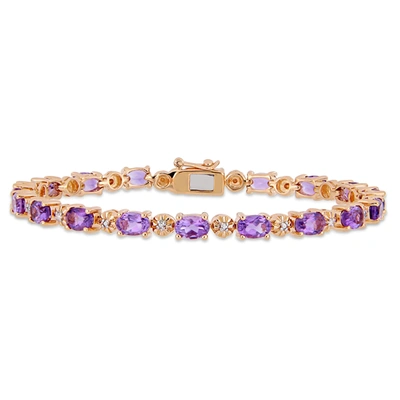 Mimi & Max 7 1/5ct Tgw Oval-cut Amethyst And Diamond Accent Tennis Bracelet In Rose Silver - 7.25in In Purple