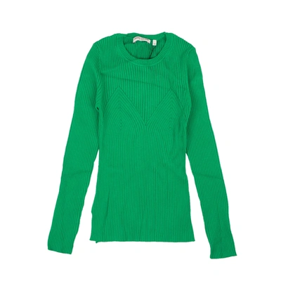 Opening Ceremony Green Cotton Rib Knit Long Sleeve Sweater In Multi