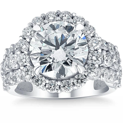 Pompeii3 Certified 6.60ct Diamond Halo Engagement Ring Lab Grown In 14k White Gold In Multi