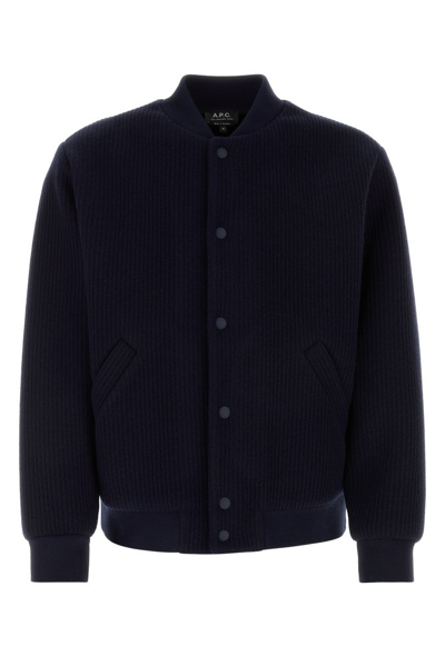 A.p.c. Mick Ribbed-knit Bomber Jacket In Blue