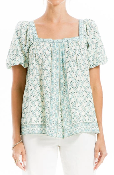 Max Studio Puff Sleeve Top In Crm/ Bl Prtty Lil Wrth