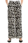 Max Studio Wide Leg Pull On Pants In Cream/ Black Folge Cuttings
