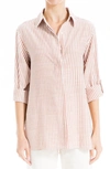 Max Studio Stripe Oversize Long Sleeve Button-up Tunic In Marsala/ Ivory Stripe