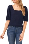Cece Puff Sleeve Square Neck Top In Classic Navy