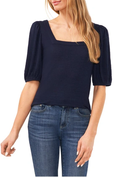 Cece Puff Sleeve Square Neck Top In Classic Navy Blue