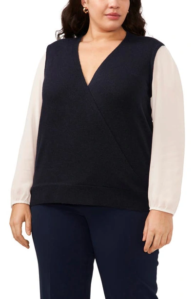 Halogen Layered Mixed Media Jumper In Classic Navy