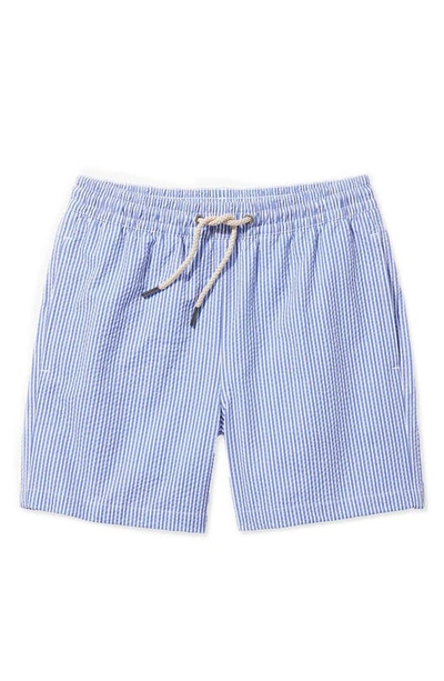 Fair Harbor Kids' Bayberry Stripe Water Repellent Seersucker Swim Trunks In Light Blue Seersucker