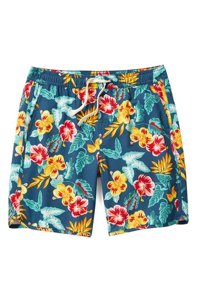 Fair Harbor Kids' Anchor Floral Water Repellent Swim Trunks In Yellow Tropics