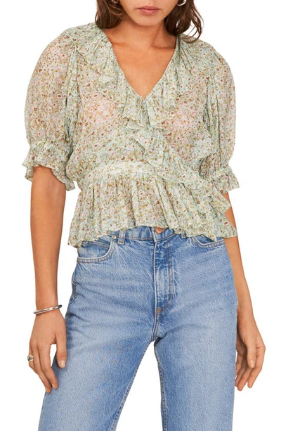 1.state Mixed Print Chiffon Blouse In Blue River