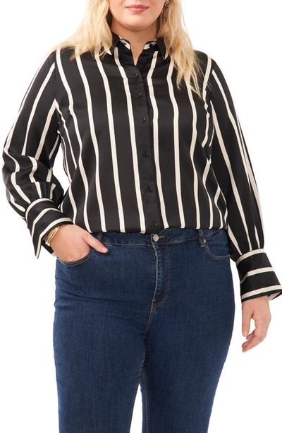 Vince Camuto Stripe Charmeuse Button-up Shirt In Rich Black