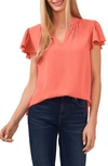 Cece Flutter Sleeve V-neck Top In Calypso Coral