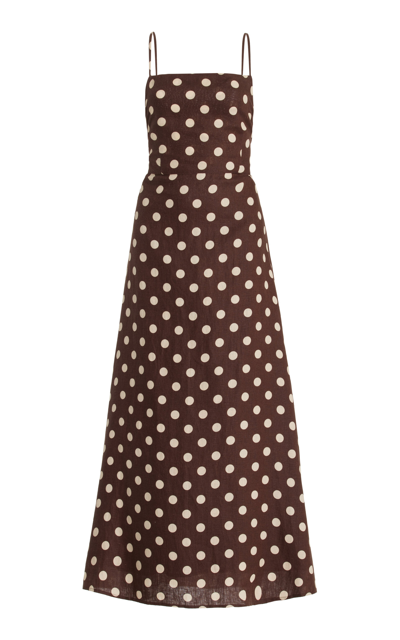 Posse Lori Open-back Polka-dot Linen Maxi Dress In Polka Dot