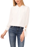 Cece Tie Detail Bracelet Sleeve Button-up Top In New Ivory