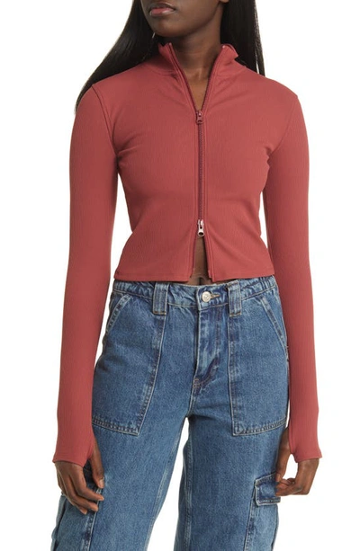 Bp. Rib Mock Neck Zip-up Jacket In Red Cowhide