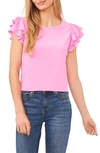 Cece Double Ruffle Knit Top In Bright Peony