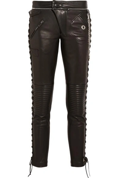 Ronald Van Der Kemp Cropped Lace-up Leather Skinny Pants