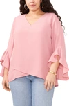 Vince Camuto Flutter Sleeve Crossover Georgette Tunic Top In Pink Shadow