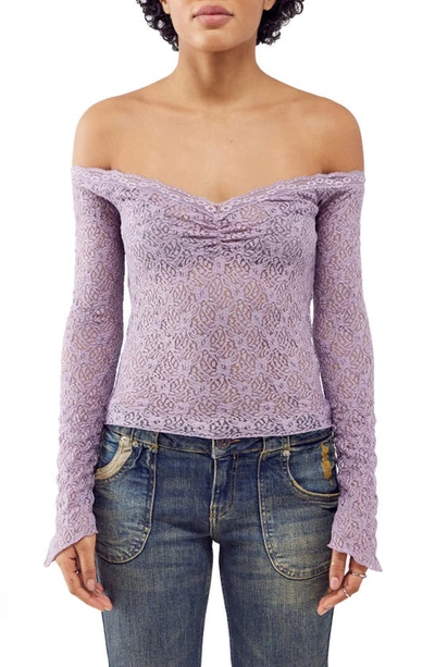Bdg Urban Outfitters Rhia Off-the-shoulder Lace Top In Lavender