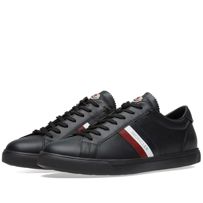 Moncler La Monaco Tricolour Stripe Leather Sneaker In Black