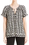 Max Studio Ruffle Sleeve Top In Cream/ Blk Linum Floral