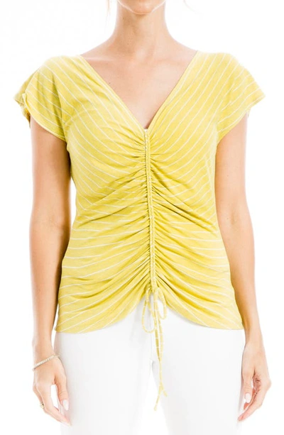 Max Studio Cinched T-shirt In Yellow Crm/nwprt Strp