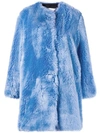 Msgm Faux Fur Collarless Coat In Blu