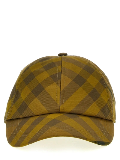 Burberry Checkered Cap With Curved Brim And Eyelets In Yellow