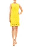 Nina Leonard Sleeveless Lace Dress In Canary