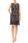 Nina Leonard Sleeveless Lace Dress In Navy