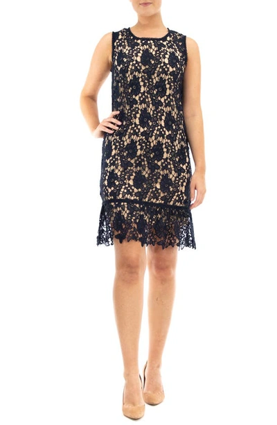 Nina Leonard Sleeveless Lace Dress In Blue