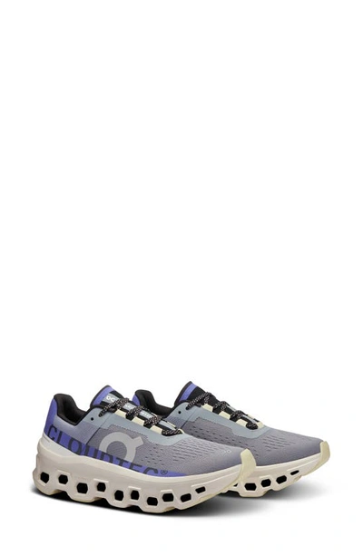 On Cloudmster Running Shoe In Mist/blueberry