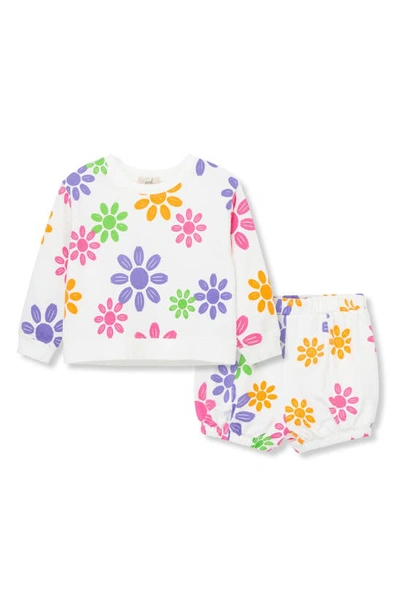 Peek Essentials Babies' Flower Print Long Sleeve Top & Cotton Shorts Set